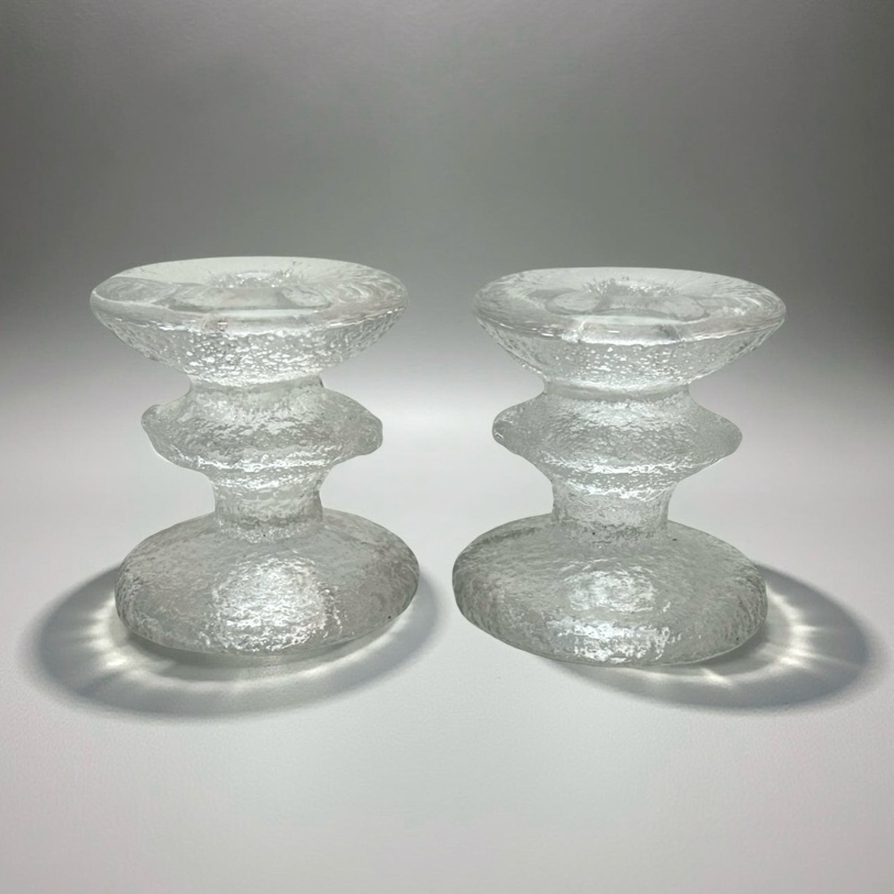 ITTALA Glass, Timo Sarpaneva Festivo candleholder set, Finnish glass, Signed